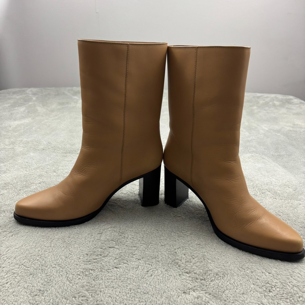 Legres Almond Toe Blush Leather Boot Women US 8.5/ EU 39 Beige Block Heel Luxury - Picture 4 of 13